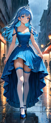 雨中の散歩してる青髪姫