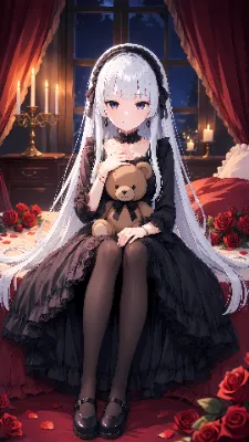 キャンドルの夜とくまのぬいぐるみ