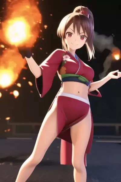 ジャパニーズドレスでドヤ顔する炎を放つ女の子です。