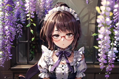 眼鏡メイドと藤棚で