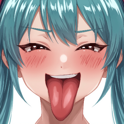 【舌フェチ素材】舌出しシアンツインテール美少女正面顔(leonardo.ai)
