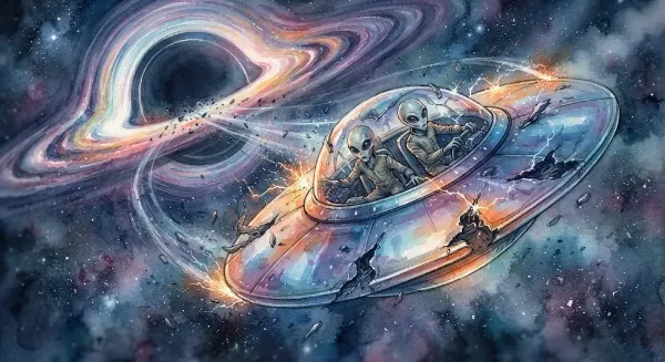 ブラックホールの渦を抜ける宇宙船