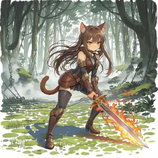 炎剣を振るう猫耳の戦士