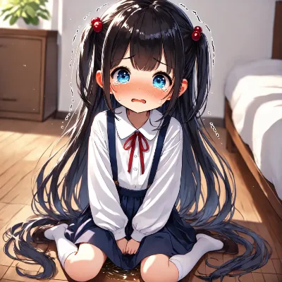 小学校制服少女がおもらし
