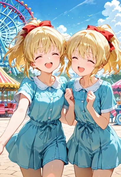 双子の姉妹と夏の遊園地大冒険