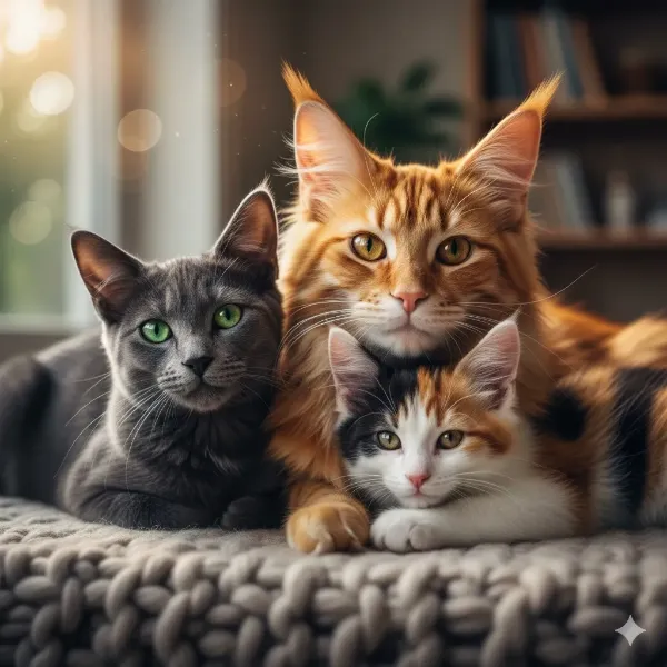 三匹の猫たちの穏やかな午後