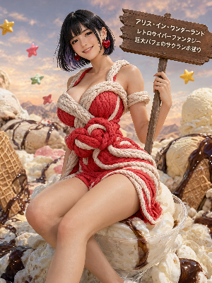 美咲さん💕巨大パフェのサクランボ登り🍒