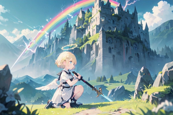 剣を持つ天使と絶景