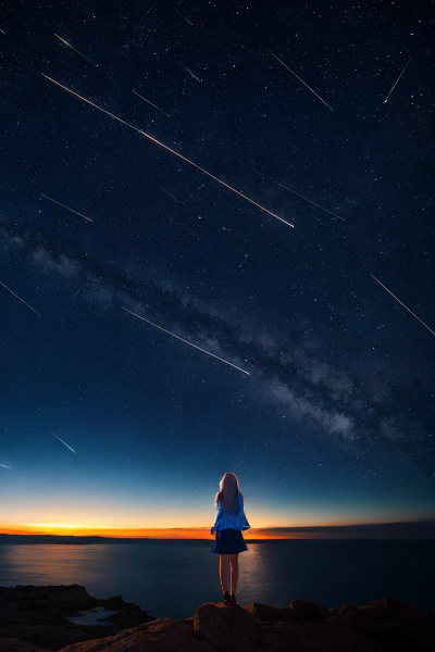 夜空に散らばる流星群