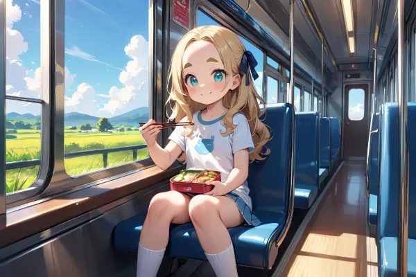 駅弁を食べるおでこちゃん