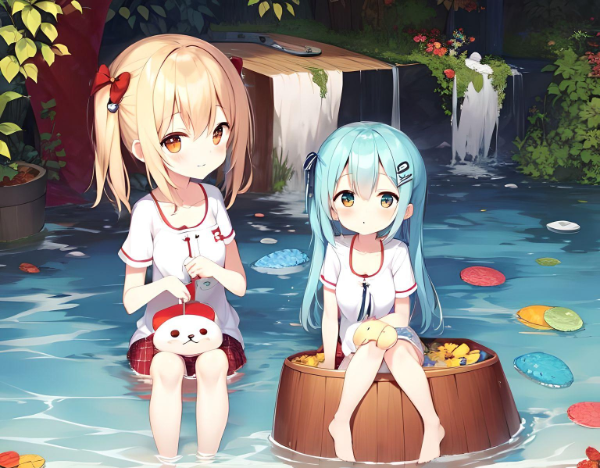 水辺で遊ぶ少女達