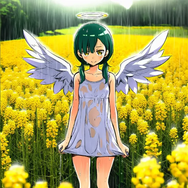 雨の花畑の天使
