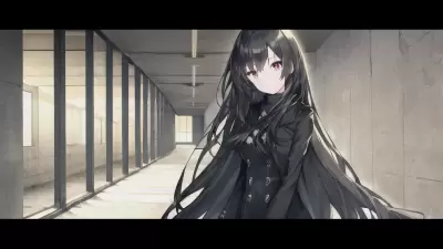 廃墟のような通路と黒いコートを着た女の子⑤