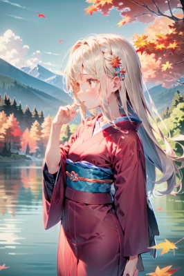 紅い葉と憂う少女