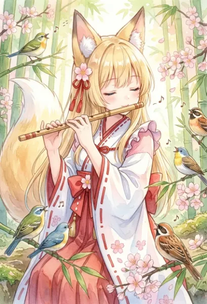 竹林に響く篠笛