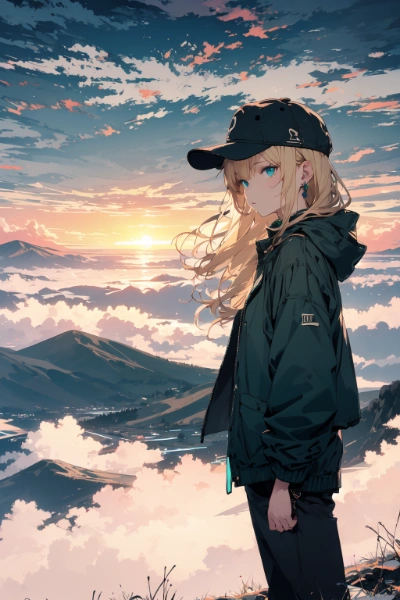 山登り⑤（山頂×夕日）