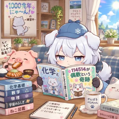 ペロちゃん、化学の絵本を読む。