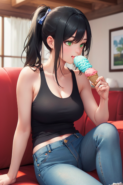 無心にアイスを食べる女の子