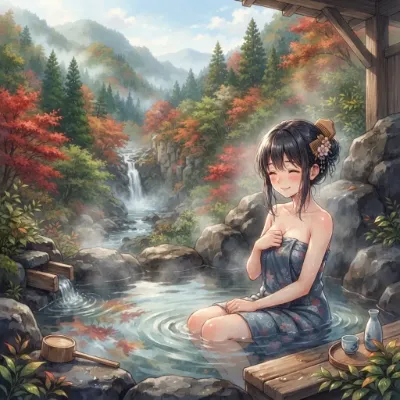 紅葉の秘湯でくつろぐ