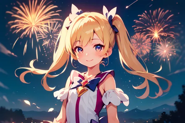 夜空の花火と魔法少女