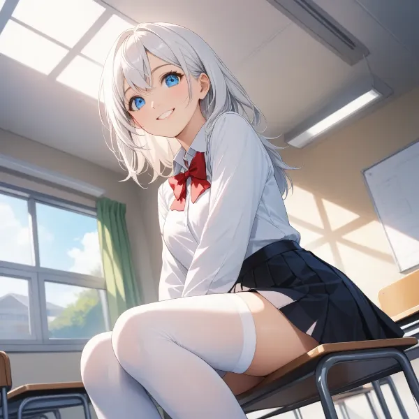 教室の陽光に輝く秘密の微笑み