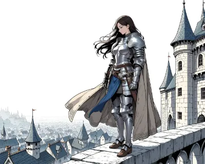 城壁に立つ女騎士