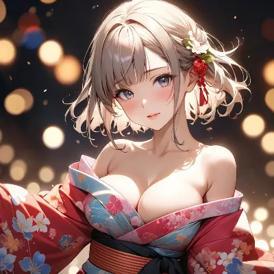 花火夜の華やかな美女