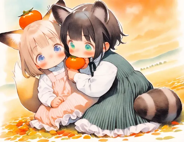 コン子とポン子・秋の夕暮れ