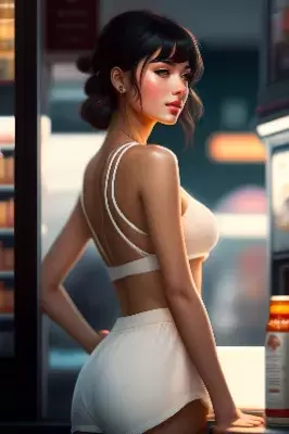 a stylish girl in a convenience store