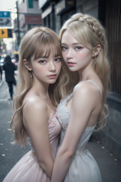 街角に佇む金色の髪の姉妹