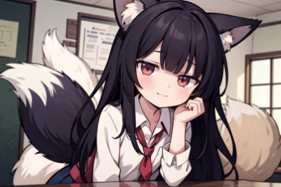 狐耳　制服　室内