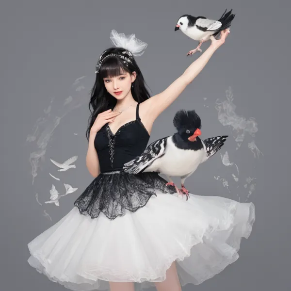 鳥と舞う黒いバレリーナ