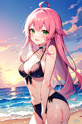 夕焼けの海で
