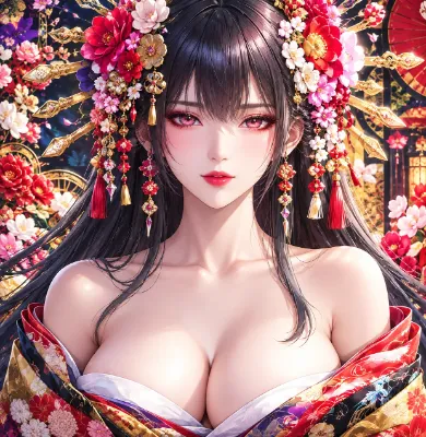 花冠を纏う紅い瞳の美女