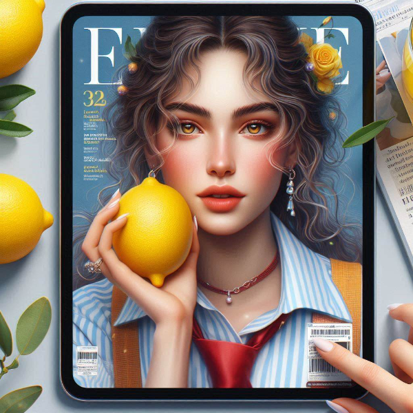 レモンを持っている女性の雑誌