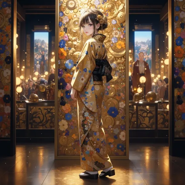 金色着物の祭り夜