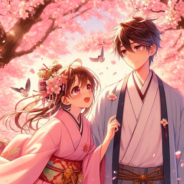 花見をしている、恋人♥(13枚)レトロモダンシリーズ131