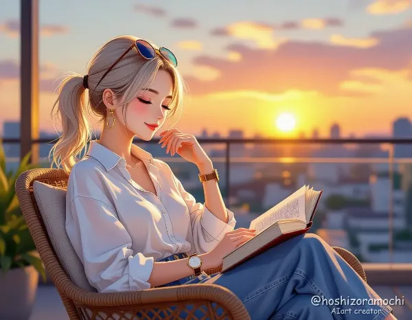 夕暮れのバルコニーでの読書 - Reading on the balcony at dusk