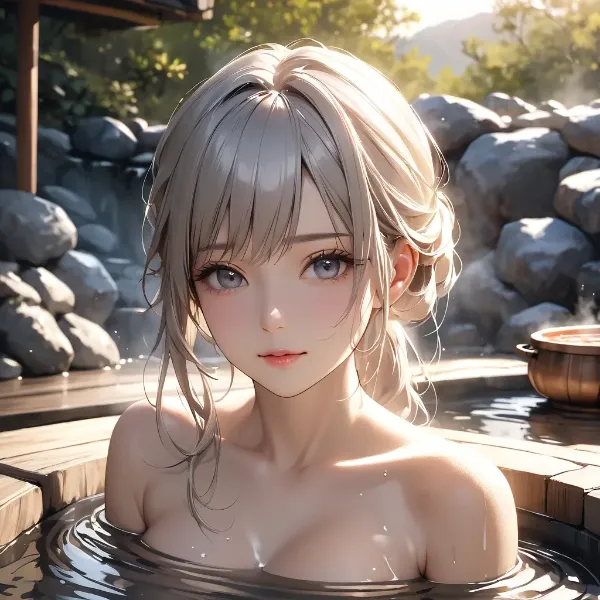 銀髪少女の温泉リラックス