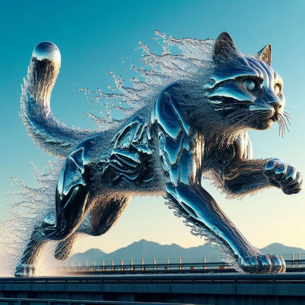 水の肉体を持つ猫のダイナミックな走り