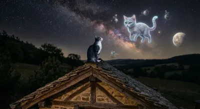 きっとどこかの星にいる仲間の宇宙猫に思いを馳せる地球猫