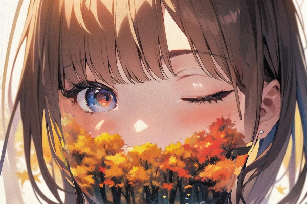 顔に紅葉を散らす（真）