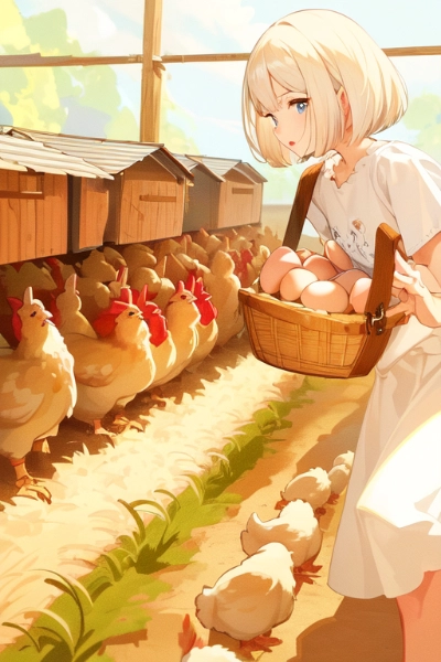 養鶏場の少女