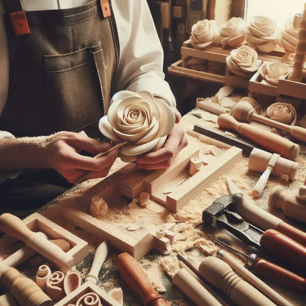 白いバラｘ木工職人　（18枚）