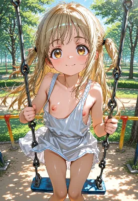 金髪ロリブランコ遊びで乳首チラ