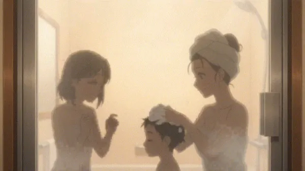 家族でお風呂　ママのシャンプー　GIF