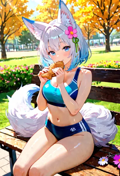 鯛焼きとキツネっ娘さんと秋の公園と