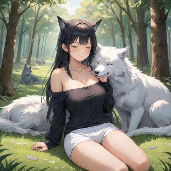 森の狼と猫耳少女の穏やかな絆