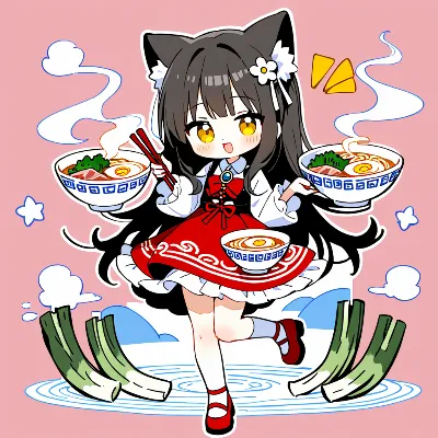 ラーメン運ぶ猫耳少女