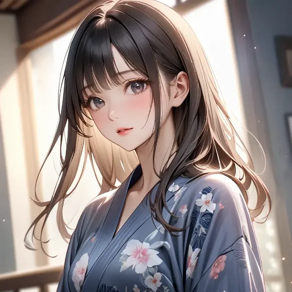 朝光に包まれる浴衣少女